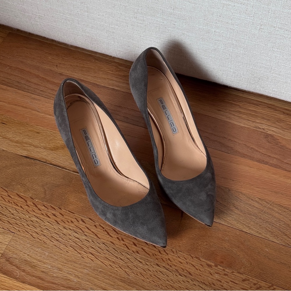 Pellico Pointed Toe‎ Suede Gray Leather Pumps.